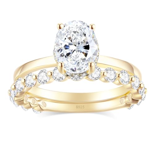 Moissanite Wedding Ring Set for Women D Color VVS1 Bridal Set Wedding Bands S925 Sterling Silver with 9K Gold Plated Genuine Moissanite Engagement Promise Rings for Her2