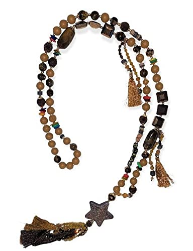 ONY Sautoir Collier Perles Bois avec Pierre Etoile et Pompon Marron Model 03_7566MAR Choix élégant. Bijoux d'Anniversaire Cadeau de Noël Idéal pour les Filles Les Femmes Maman Cadeau de Saint Valentin Cover