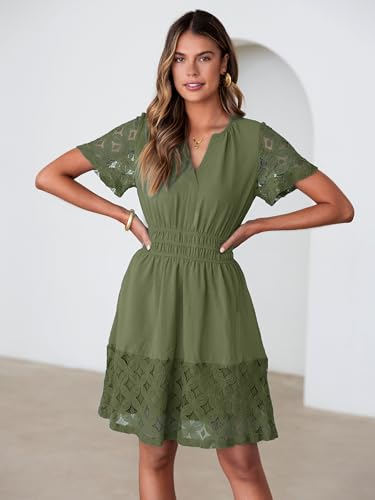 Image of Simplee Womens Boho Summer Dresses Casual Wedding Guest V Neck Short Sleeve Empire Waist A Line Tiered Mini Dress