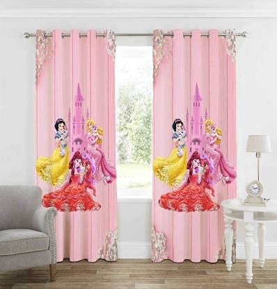 vansh fashion Beautiful Digital Design Doll Princess Satin Curtain for Kids Room Girls Room (Multicolor, 4 x 5) Pack of 2