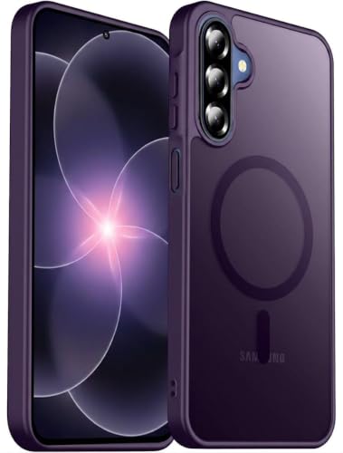 Image of Elzzi Magnetic Guard Case for Samsung Galaxy A57 5G Cover, Compatible with MagSafe Translucent Matte Hard PC + TPU Hybrid Back Cover, Slim Shock-Resistant Anti-Scratch Protective Case (Deep Purple)