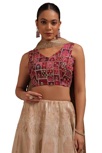 Image of Soch Womens Georgette Floral Print Padded Blouse with Zari
