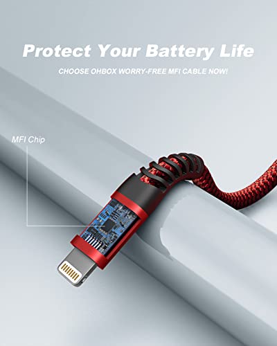 Image of iPhone Fast Charger Cable [MFi Certified] USBC Lightning Cable 6FT, 2 Pack | Durable Nylon Braided Apple Charging Cord for iPhone 14 13 12 11 X XS XR SE 8 7 6, iPad Pro, Air, mini, iPod, AirPods - Red