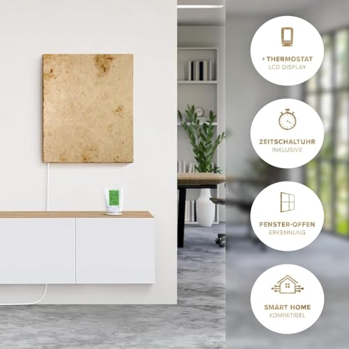 Marwona Naturstein Infrarotheizung mit Digitalthermostat I Jura 500 W I Energiesparende Marmor Infrarot Wandheizung I 5 Jahre Garantie I Deutsche Qualität I B- Optik-5