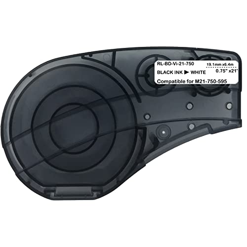 SIKOT Compatible Label Tape Replacememt M21-750-595-WT Cartridge Ribbon, 3/4 inches High Adhesion Vinyl Labels Tape, Black on White Film Work with Portable Printer ,21' Length 0.75" Width SIKOT Compatible Label Tape Replacememt M21-750-595-WT Cartridge Ribbon, 3/4 inches High Adhesion Vinyl Labels Tape, Black on White Film Work with Portable Printer ,21' Length 0.75" Width