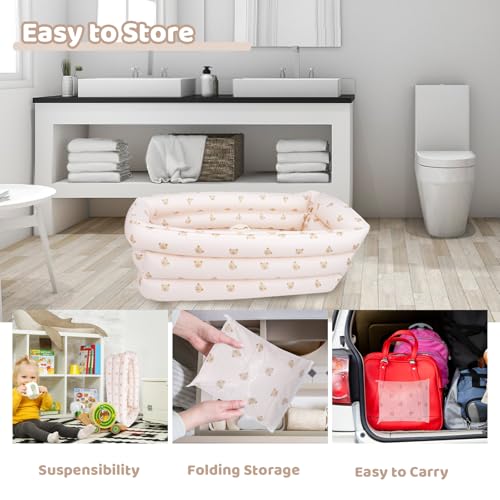 Image of AirSwim Inflatable Baby Bathtub with Built-in Air Pump, Portable Bathtub for Babies 0-5 Years Old, Small Ball Pool, Foldable Bath Tub for Travel, 30.7 x 14.6 Inch (Bear Head)