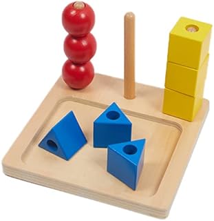 Montessori Toys for 1 2 3 Years Old - 3 Colored Cubes on Wooden Peg Toys , Baby Game for Color Recognition Shape Sorter, Montessori Materials Wooden Sorting and Stacking Toys for Boys and Girls Gift