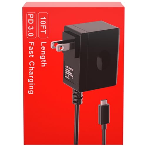 10FT Charger for Nintendo Switch Fast Charging AC Power Supply Adapter for Nintendo Switch/LITE/OLED/Support Switch TV Dock Mode 15V 2.6A USB C Charger