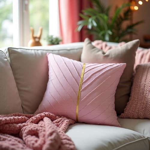 Image of Velvet Throw Pillow Covers 18x18 Pack of 2 Gold Decor Blush Pink