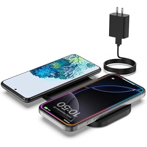 TAMOXI Wireless Charger, 10W Max Dual Charging Pad for iPhone 15/14/14 Plus/13 Pro Max/Pro/Mini/12/11, Airpods 3/2/Pro, Samsung S22/S21, QC 24W Adapter, Charging Adapter Cover