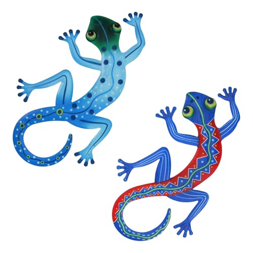 RUNROTOO Colgantes de Hierro de Pared Diseño de Gecko, 2piezas Decorativos para Hogar, Estructura Sólida y Estilo Delicado, Ideales para Porche o Patio Color Aleatorio