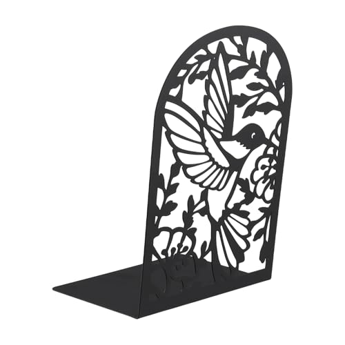 CHUENKUK 10 Stück Metall Bücherhalter Bookends, 18,1 x 12 x 8,5cm Vogel Design Schwarz Buchstütze, Bücherregal für Bücher und Regale