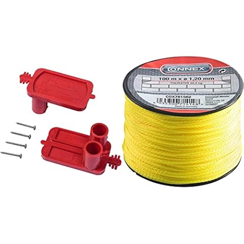 Connex Maurerschnurspanner 1 Paar Aus bruchfestem Kunststoff COXT781581 & Maurerschnur gelb 100 m Länge Ø 1,2 mm & Belastbar Auf Spule Richtschnur Bauschnur Lotschnur Pflasterschnur COX781562 Cover