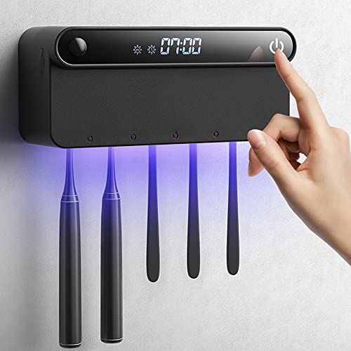 Haguka Toothbrush Holders with Auto Drying Function Wall Mounted Tooth Brush Holder for Kids Adults Elders Family Use (Black)