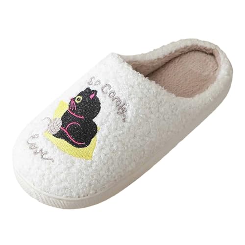 Pantuflas para mujer, diseño de dibujos animados, tamaño mediano, para Navidad, diseño antideslizante, acogedoras, para invierno, suaves y cálidas para novia, dormitorio, pantuflas para mujer (blanco