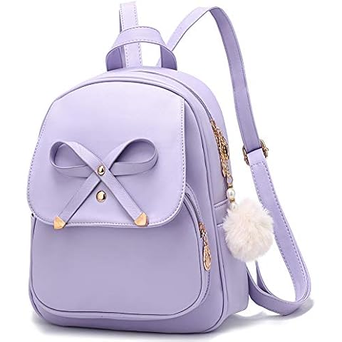 Cute Bowknot Mini Backpacks PU Leather Girls Women Backpack Shoulder Bags for Ladies Small Rucksack Teenagers - Purple Cover