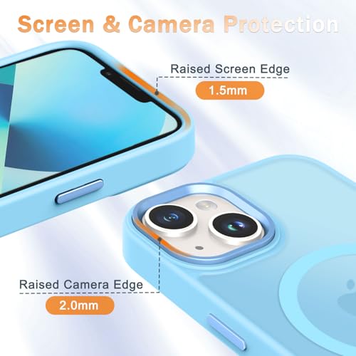Image of YENAPOON for iPhone 15 Plus Case, Matte Magnetic Phone Case, Light Blue | Fit for Magsafe, Screen Protector Included, Translucent Frosted Slim Shockproof Protective Cover