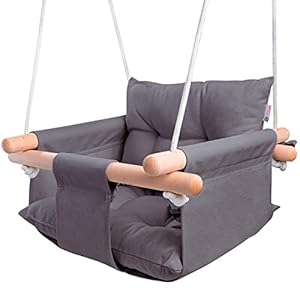 CaTeam – Canvas Baby Swing, Wooden Hanging Swing Seat Chair with Safety Belt, Durable Baby Hammock Chair, Outdoor and…