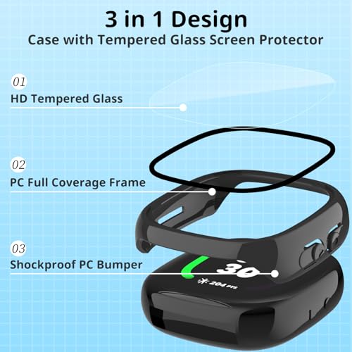 2-Pack Screen Protector Compatible with Fitbit Google Ace LTE Case, Tempered Glass All-Around Protective Screen Full Hard PC Cover Bumper Compatible for Fitbit Google Ace LTE Smart Watch (Black+Blck)