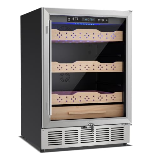 Image of Tylza Humidor Cabinet 142L, 24-inch Temp & Humidity Control Electric Humidors, 1000 Counts, Silent Compressor, Undercounter or Freestanding, Safety Lock, Humidors with 3 Spanish Cedar Wood Drawers