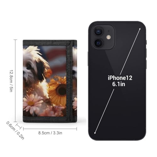 Shih Tzu Dog And Flowers Trifold Wallet Coin Purse With 8 Card Slots Credit Card Holder Divided Billfold Wallet2