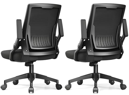 GTPLAYER Ergonomic Office Chair with Flip-up Armrests Executive Computer Chair for Home Office, Breathable Mesh & Comfy Lumbar Support, Pack of 2, Black