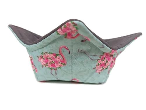 Spring Flower Flamingo Quilted Cotton Reversible Microwavable Soup Bowl Holder Or Cozy #TOP20