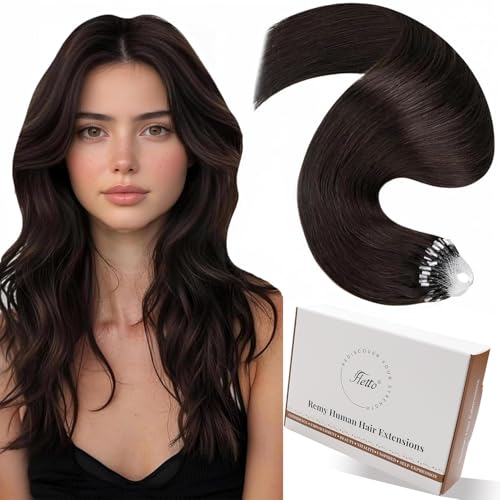 Hetto Microring Extensions Echthaar Dunkelbraun 45cm 100g - Gleichmäßige Volumensteigerung mit Hitzefreien Microlinks, Für Dauerhaftes Tragen und Gute Stabilität #2