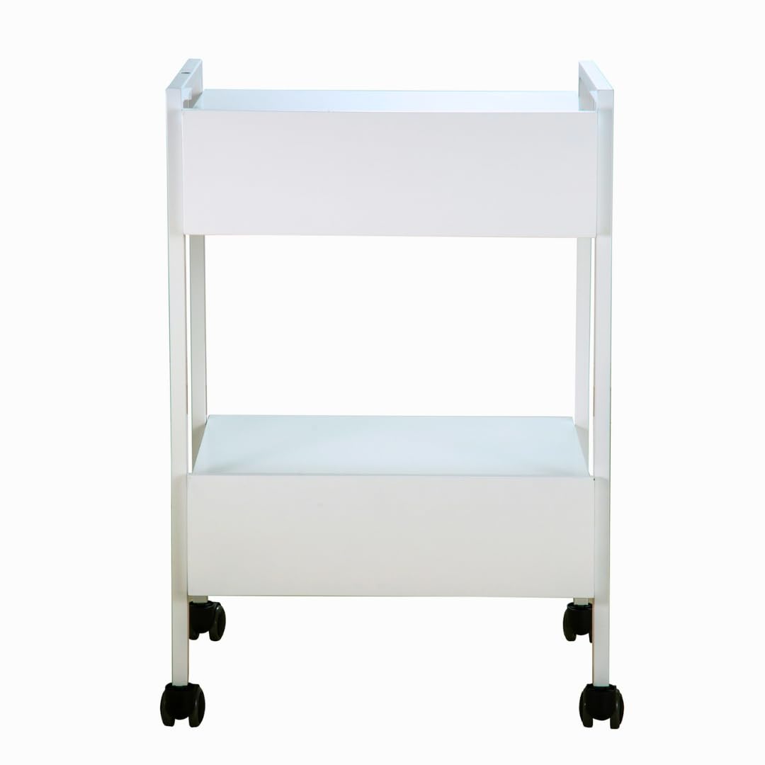 Beistellwagen 22 D SF – 2 abschließbare Schubladen, mobiler Studio-Wagen mit robustem Metallrahmen & stilvollem Design, ideal für Salons – Weiß
