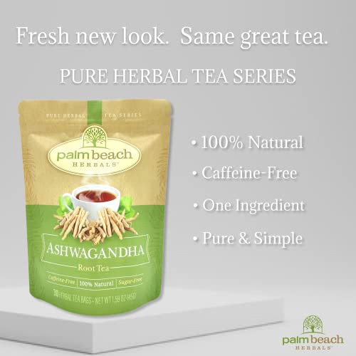 Ashwagandha Root Tea by Palm Beach Herbals, 30 Count Tea Bags, Caffeine-Free | Pure Herbal Tea Series - Thumbnail 3