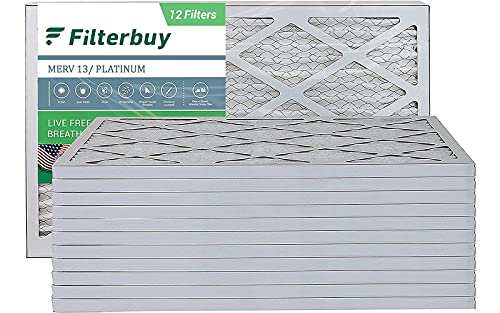 Filterbuy 16x24x1 Air Filter MERV 13, Pleated HVAC AC Furnace Filters (12-Pack, Platinum)