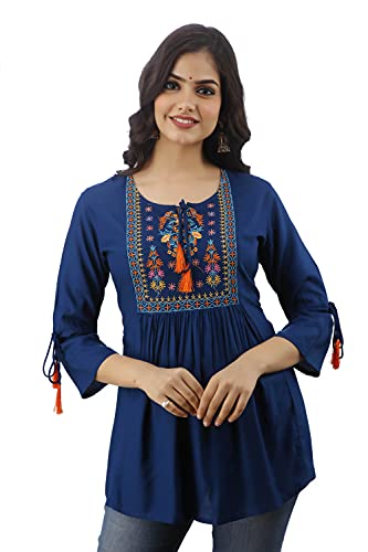 Image of DMP FASHION Women's Rayon Classic Heavy Embroidery Top with Beautifull Tassels at Front and on Both Sleeves