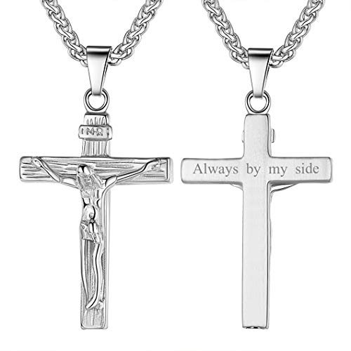 Richsteel Porta Cenizas Urna Colgante INRI Cruz Proteccion con Nombre Personalizable, Colgantes para Cenizas Humanas Perro para Grabar Color Plata