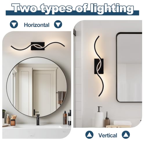 Image of Modern Wall Sconce Set of 2, 31.5 Inch 5CCT Dimmable LED Vanity Light Fixture, Matte Black Hardwired 2500K-5300K Wall Lamp, Indoor Bathroom Light Over Mirror for Bedroom Living Room Hallway