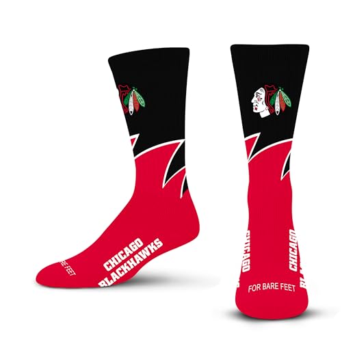 For Bare Feet NHL CHICAGO BLACKHAWKS Black Wave Crew Sock Team Color LARGE