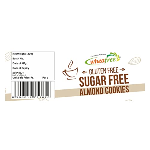 Image of Wheafree Gluten Free Sugarfree Almond Cookies - High Protein & Fibre | Low GI | Low Trans-Fat | Lactose Free - Pack of 2 (200g each)