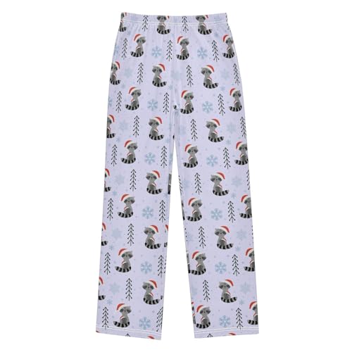 ZZXXB Raccoon with Xmas Hat Boys Long Pants Soft Trousers Elastic Waist Kids Lounge Bottoms with Pockets S-XL