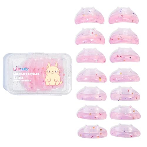 Libeauty Lash Lift Shields, 7 Pairs Lash Lift Pads, Reusable Eyelash Lift Pads, Cute Shape, Super Sticky Lash Perm Shields, 7 Sizes for Home and Salon Use