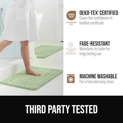 Image of GORILLA GRIP Memory Foam Bathroom Rugs, Soft Absorbent Textured Rubber Backing Striped Bath Mat, Set of 2 Machine Washable Quick Dry Floor Mats, Shower Rugs Home Accessories, Sage 24x16 and 30x18