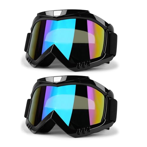 Image of ATV Dirt Bike Goggles 2-Pack Motorcycle Gear Motocross Riding Racing | MX Helmet Goggles, Windproof Glasses, UV400, Anti-Fog Scratch Lens, Impact-Resistant, Dustproof, Adult Youth Kids - Colorful