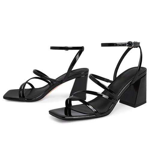 Image of Modatope Women's Heeled Sandals Square Toe Chunky Strappy Heels Prom Shoes | Stable Chunky Heel, Adjustable Ankle Strap, All-Day Comfort Sole, Unique Style For Parties, Proms, Weddings & All Occasions