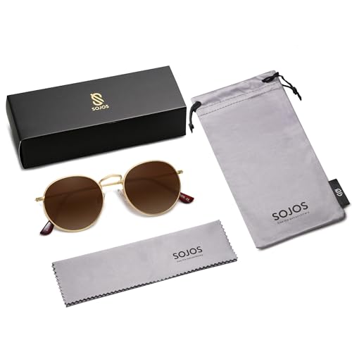 Image of SOJOS Small Round Polarized Sunglasses for Women Men Classic Vintage Shades | Lightweight Stainless Steel Frame UV400 Sun Protection Adjustable Nose Pads SJ1014