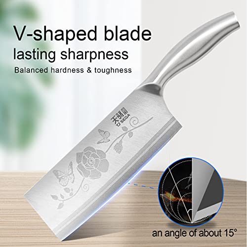 TJ POP Mannaia Coltello da Chef Cinese, Coltello da Cucina Professionale 18.8cm, Coltello per Verdure Affilato con Design Full Tang, Lama in Acciaio 30Cr13 Spessore 2.1mm,TJ SEGA Serie TC1506 - immagine 4