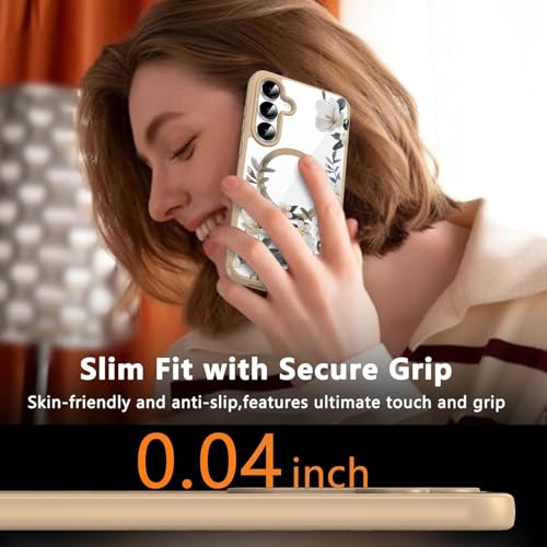 Image of VONZEE Compatible with Samsung Galaxy A16 5G Case Luxury Retro Flowers Floral Clear for Magnetic Wireless Charging Case Shockproof PC+TPU Cute Glossy Shiny Cover for Girls Women, Desert