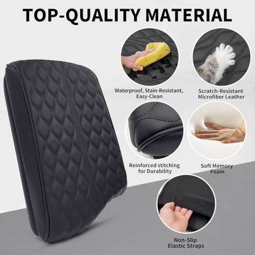 Asgohme Center Console Armrest Cover Compatible with Hyundai Palisade 2020-2025 Accessories, Premium Leather Arm Rest Cover Pad, Car Middle Console Cover (Black) by Asgohme - Image 4