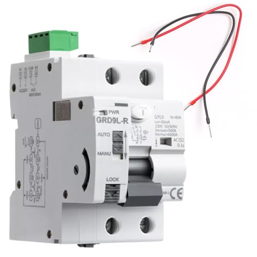 Diferencial Auto Rearmable 2P 40A 30mA 6Ka. Interruptor Diferencial Rearme Automático Clase AC. Disyuntor con Reconexión Automática Tipo AC. (INCLUYE CABLES DE CONEXIÓN)