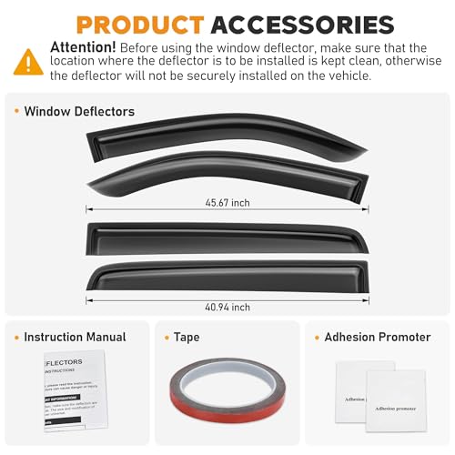Image of Shatterproof Taped-On Window Deflectors for Toyota Tundra Crew Max 2014-2021, Rain Guards, Window Visors for Car, Vent Deflector, 4pcs