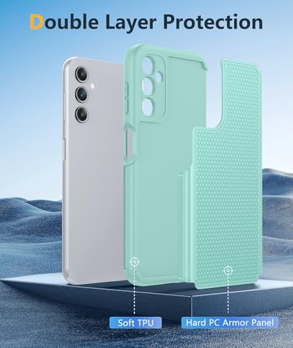 Image of FNTCASE for Samsung Galaxy A14 5G Case: Dual Layer Protective Heavy Duty Cell Phone Cover Shockproof Rugged with Non Slip Textured Back - Military Protection Bumper Tough - 2023, 6.6inch (Mint Green)