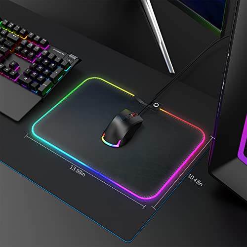Rgb Mouse Pad, Soft Leather & Rubber Base Mouse Mat, 13.8 X 10.6 Inch Led Gaming Mouse Pads With 9 Lighting Modes, Anti-Slip Waterproof Mousepads For Laptop Computer Pc Games (Black) #TOP4