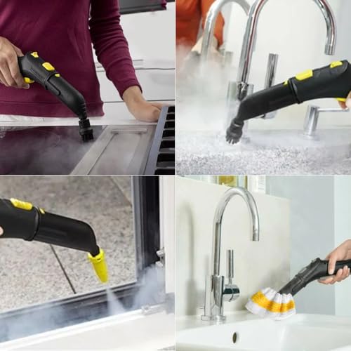 12 Stück Zubehör Set für Kärcher Dampfreiniger SC1 SC2 SC3 SC4 SC5 – Verlängerte & Gebogene Düse, Rundbürsten, Fugen- & Handdüse, Ersatz Siegel, Nylon Kupfer Bürsten für Küche Bad Auto Boden Möbel